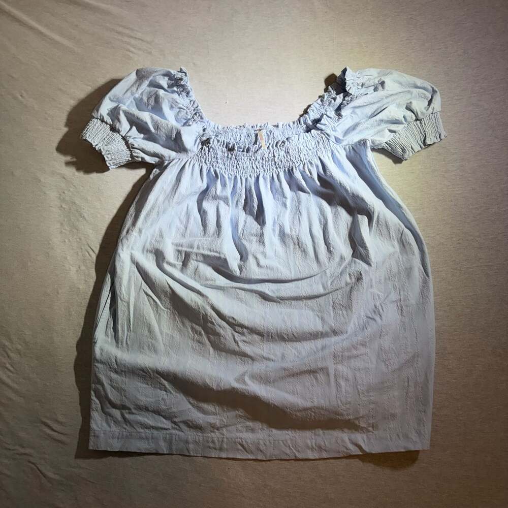 Free People Women's Light Blue Smocked Puff Sleeve Mini Dress